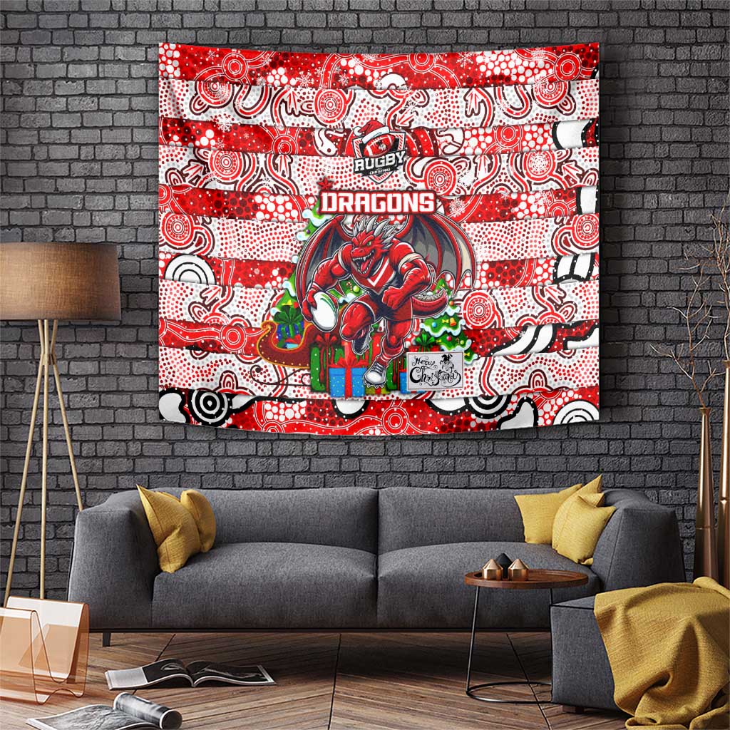 Dragons Rugby Merry Christmas Tapestry Indigenous Australian Art - Vibe Hoodie Shop