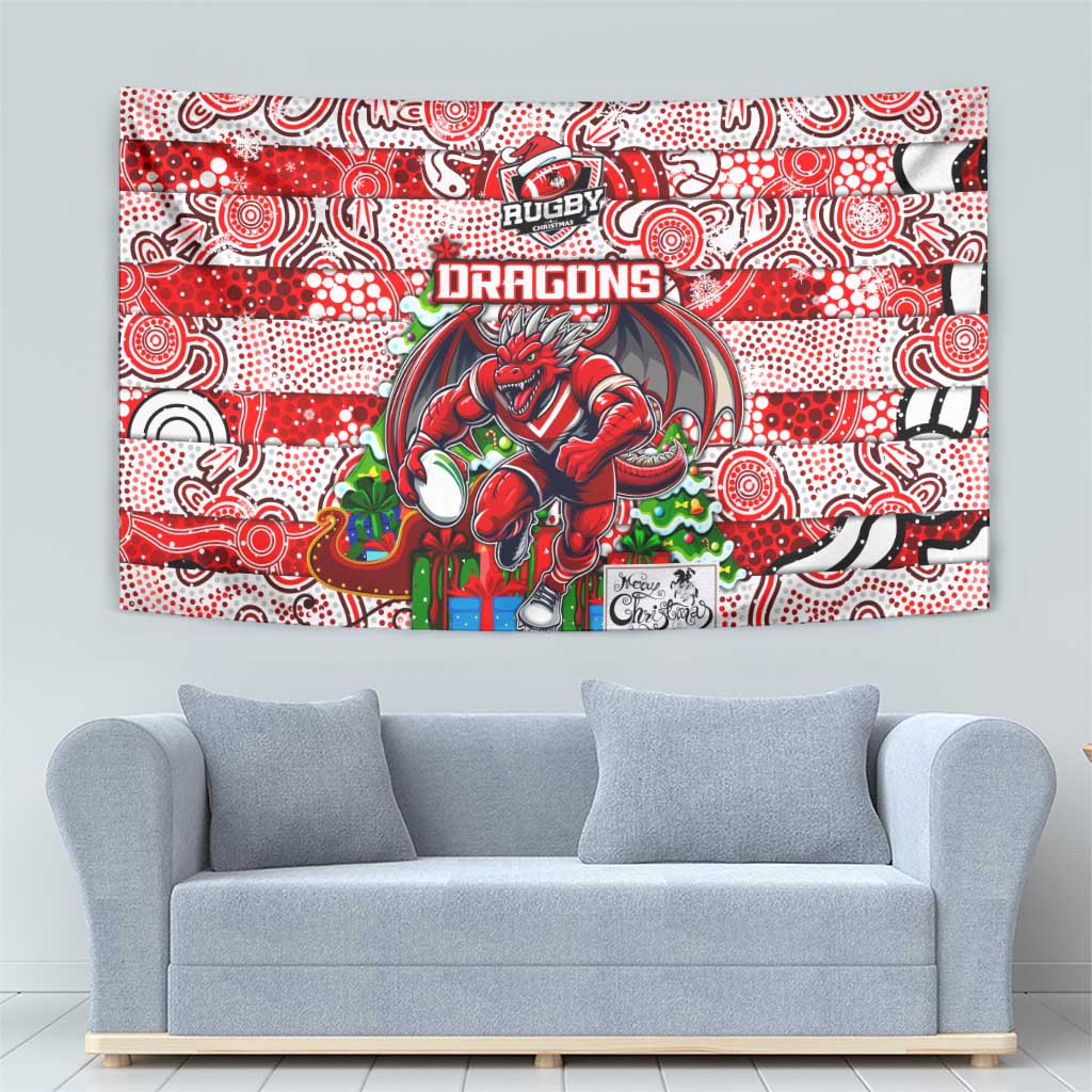 Dragons Rugby Merry Christmas Tapestry Indigenous Australian Art - Vibe Hoodie Shop