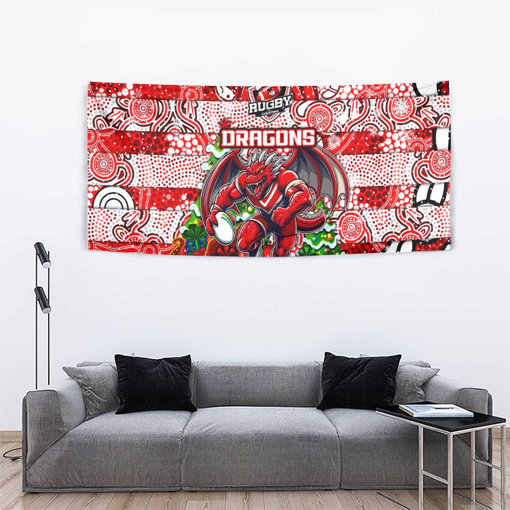 Dragons Rugby Merry Christmas Tapestry Indigenous Australian Art - Vibe Hoodie Shop