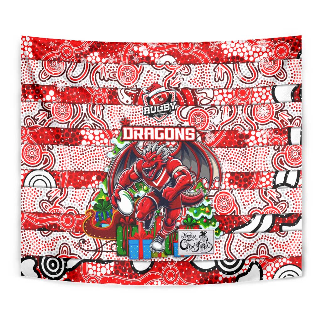 Dragons Rugby Merry Christmas Tapestry Indigenous Australian Art - Vibe Hoodie Shop