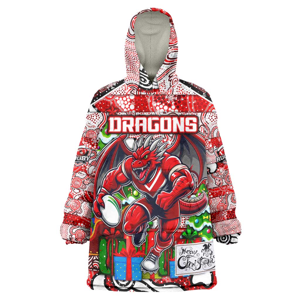 Custom Dragons Rugby Merry Christmas Wearable Blanket Hoodie Indigenous Australian Art - Vibe Hoodie Shop