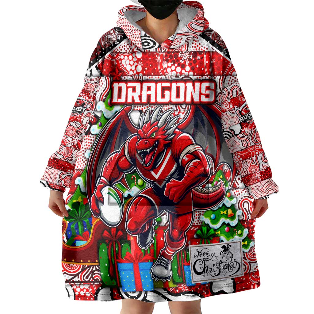 Custom Dragons Rugby Merry Christmas Wearable Blanket Hoodie Indigenous Australian Art - Vibe Hoodie Shop