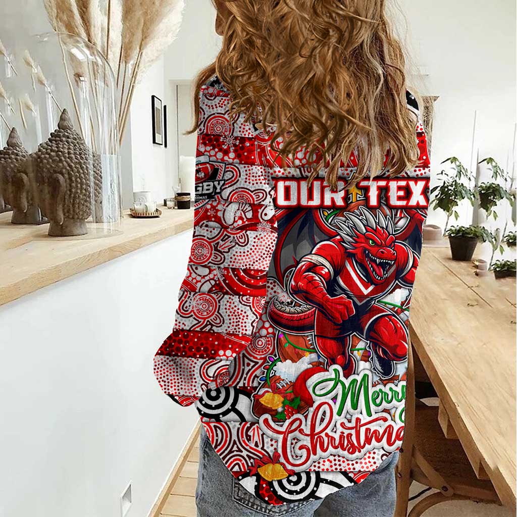 Custom Dragons Rugby Merry Christmas Women Casual Shirt Indigenous Australian Art - Vibe Hoodie Shop