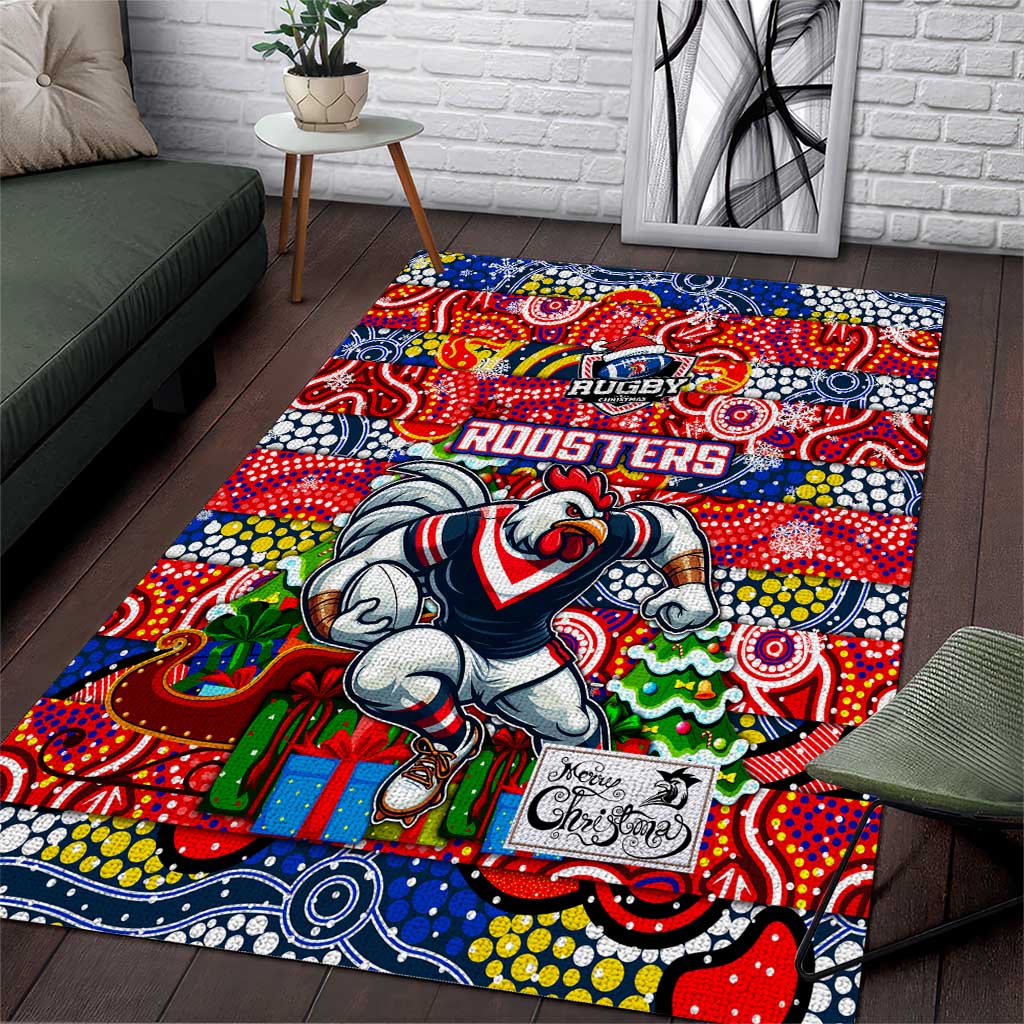 Roosters Rugby Merry Christmas Area Rug Indigenous Australian Art - Vibe Hoodie Shop