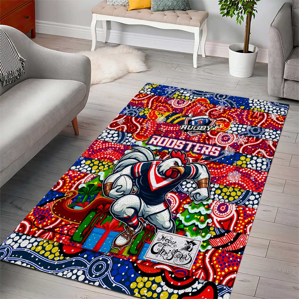 Roosters Rugby Merry Christmas Area Rug Indigenous Australian Art - Vibe Hoodie Shop