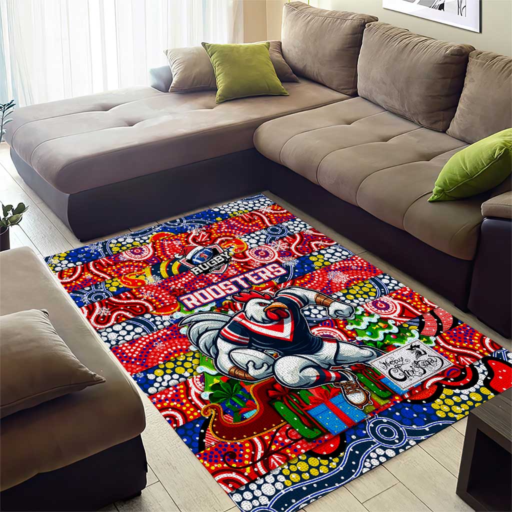 Roosters Rugby Merry Christmas Area Rug Indigenous Australian Art - Vibe Hoodie Shop