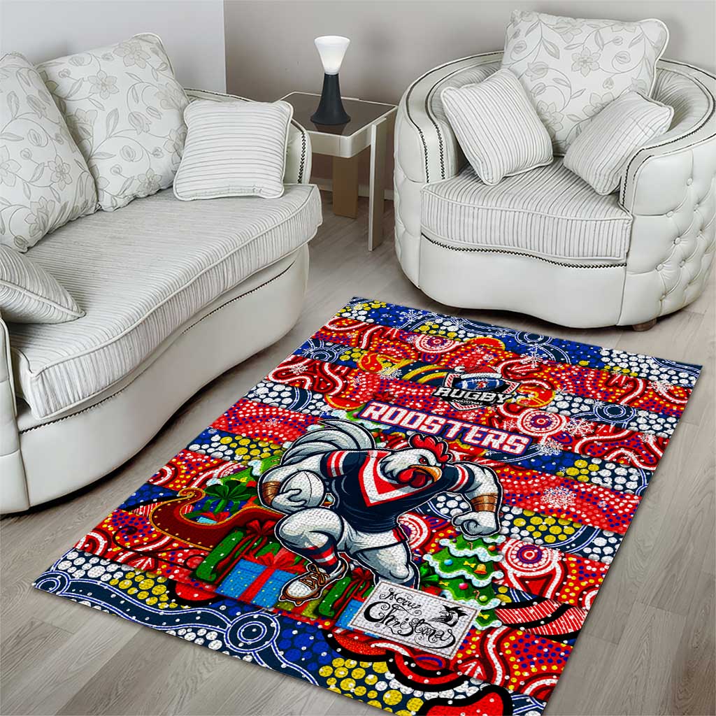 Roosters Rugby Merry Christmas Area Rug Indigenous Australian Art - Vibe Hoodie Shop