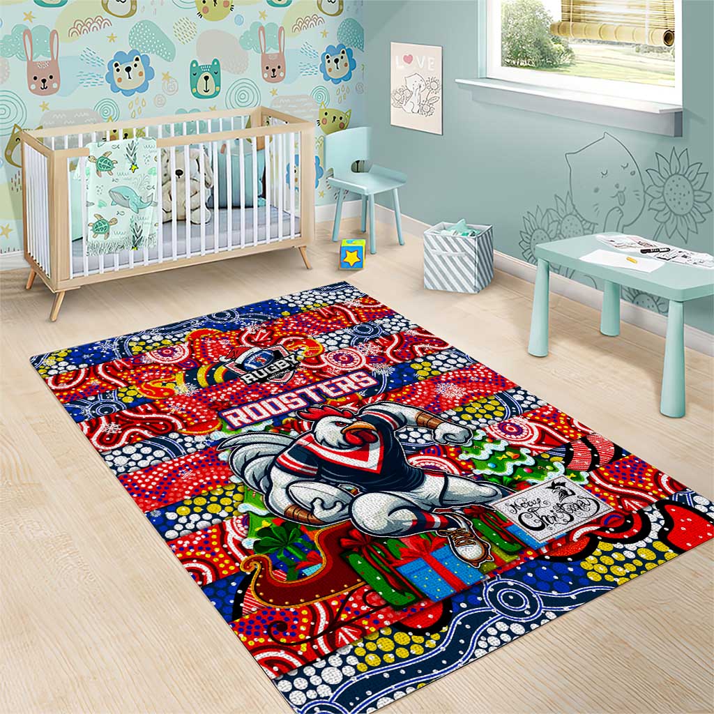 Roosters Rugby Merry Christmas Area Rug Indigenous Australian Art - Vibe Hoodie Shop