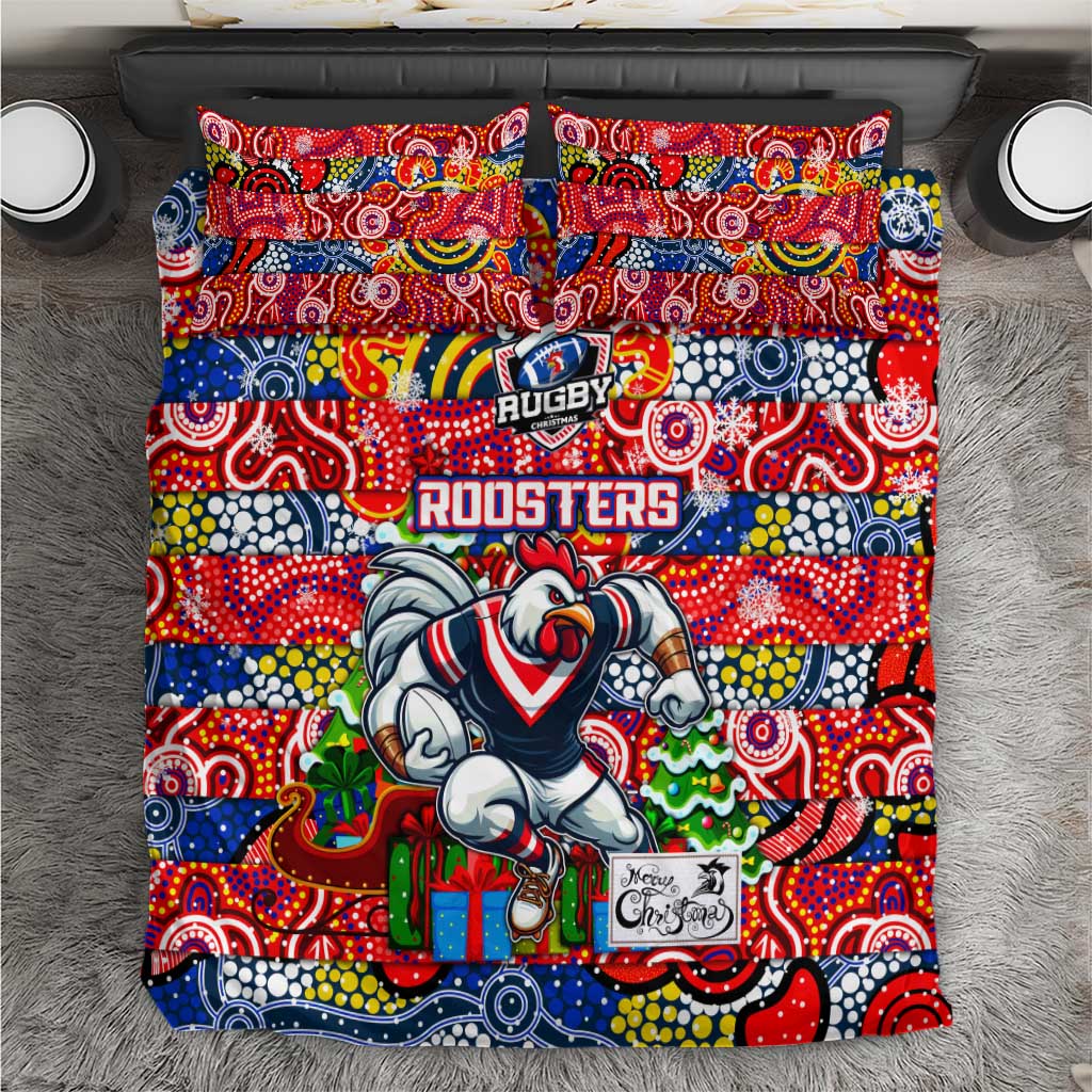 Roosters Rugby Merry Christmas Bedding Set Indigenous Australian Art - Vibe Hoodie Shop
