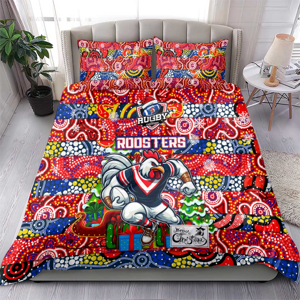 Roosters Rugby Merry Christmas Bedding Set Indigenous Australian Art - Vibe Hoodie Shop