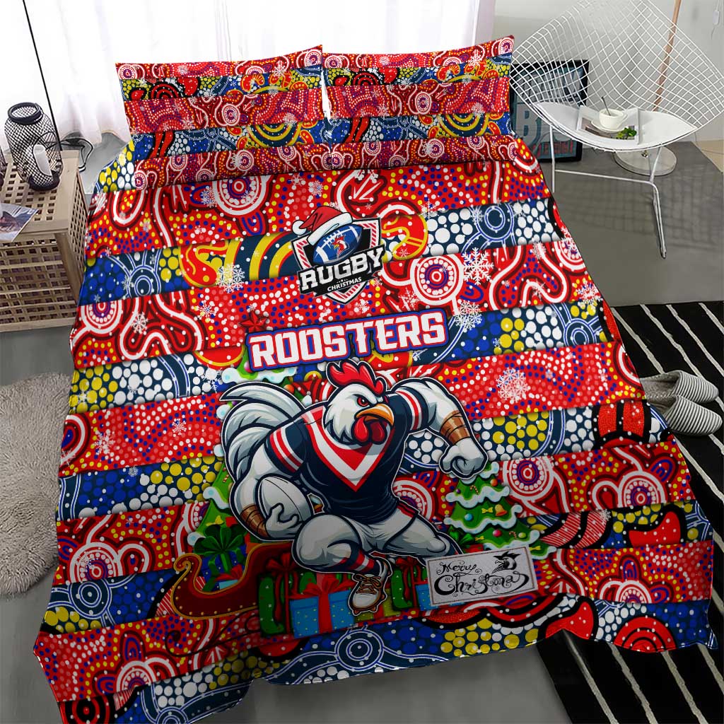 Roosters Rugby Merry Christmas Bedding Set Indigenous Australian Art - Vibe Hoodie Shop