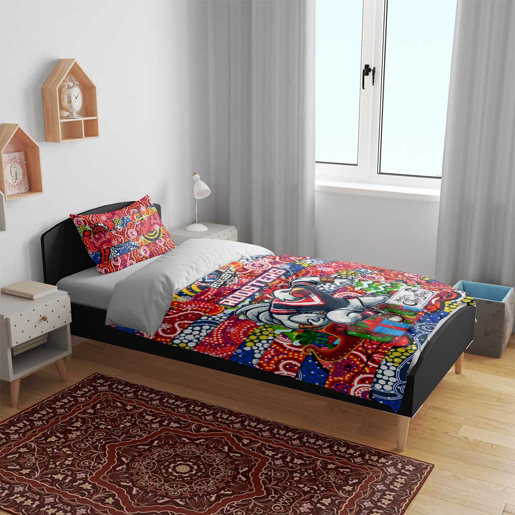 Roosters Rugby Merry Christmas Bedding Set Indigenous Australian Art - Vibe Hoodie Shop