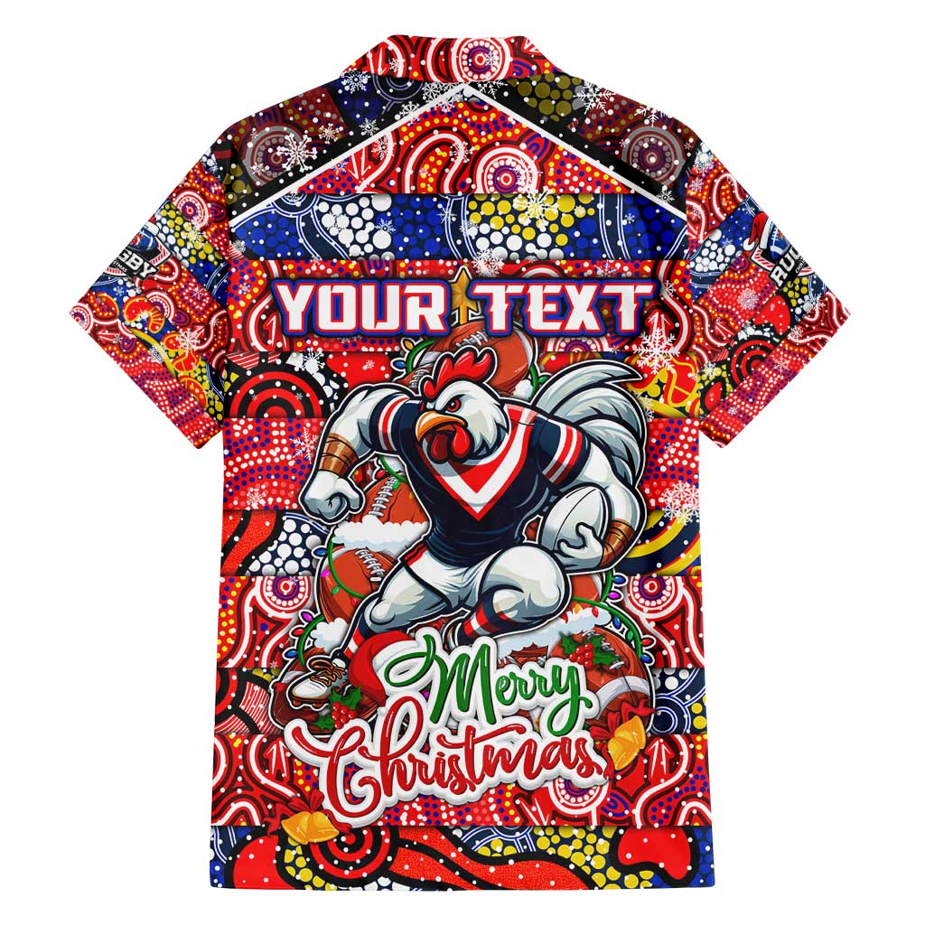 Custom Roosters Rugby Merry Christmas Family Matching Long Sleeve Bodycon Dress and Hawaiian Shirt Indigenous Australian Art