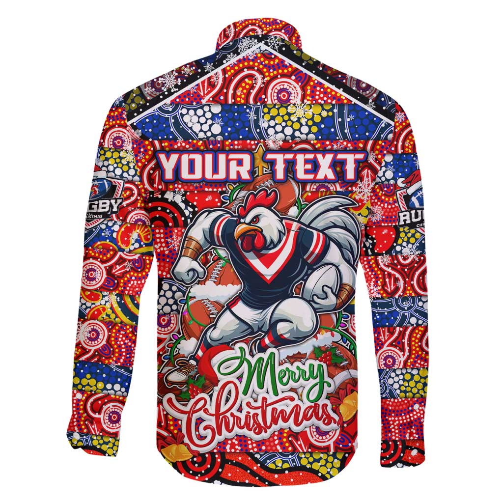 Custom Roosters Rugby Merry Christmas Family Matching Long Sleeve Bodycon Dress and Hawaiian Shirt Indigenous Australian Art