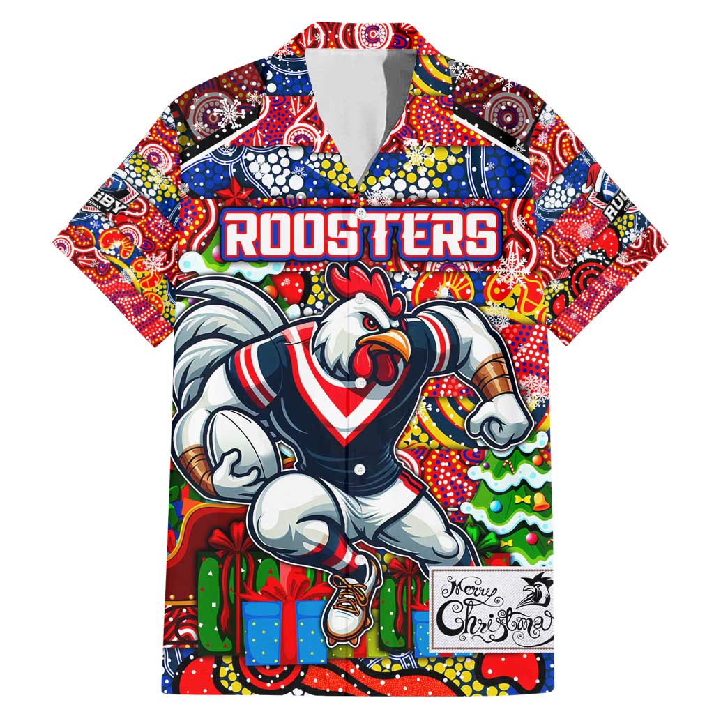 Custom Roosters Rugby Merry Christmas Family Matching Mermaid Dress and Hawaiian Shirt Indigenous Australian Art