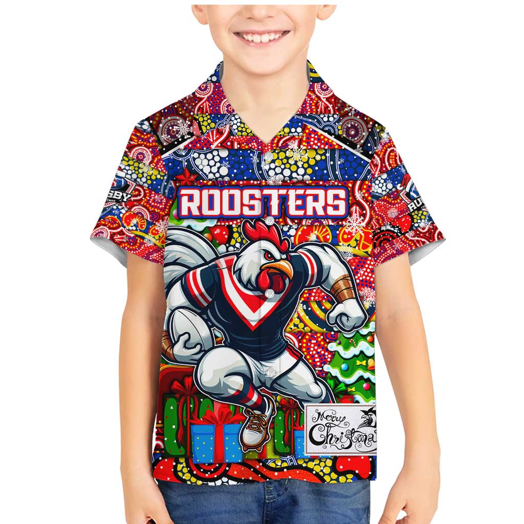 Custom Roosters Rugby Merry Christmas Family Matching Mermaid Dress and Hawaiian Shirt Indigenous Australian Art