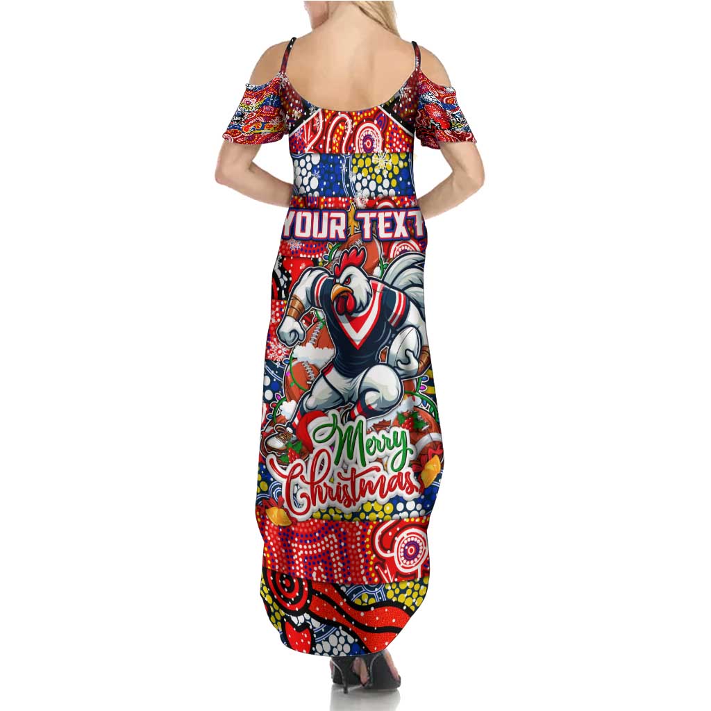 Custom Roosters Rugby Merry Christmas Family Matching Summer Maxi Dress and Hawaiian Shirt Indigenous Australian Art