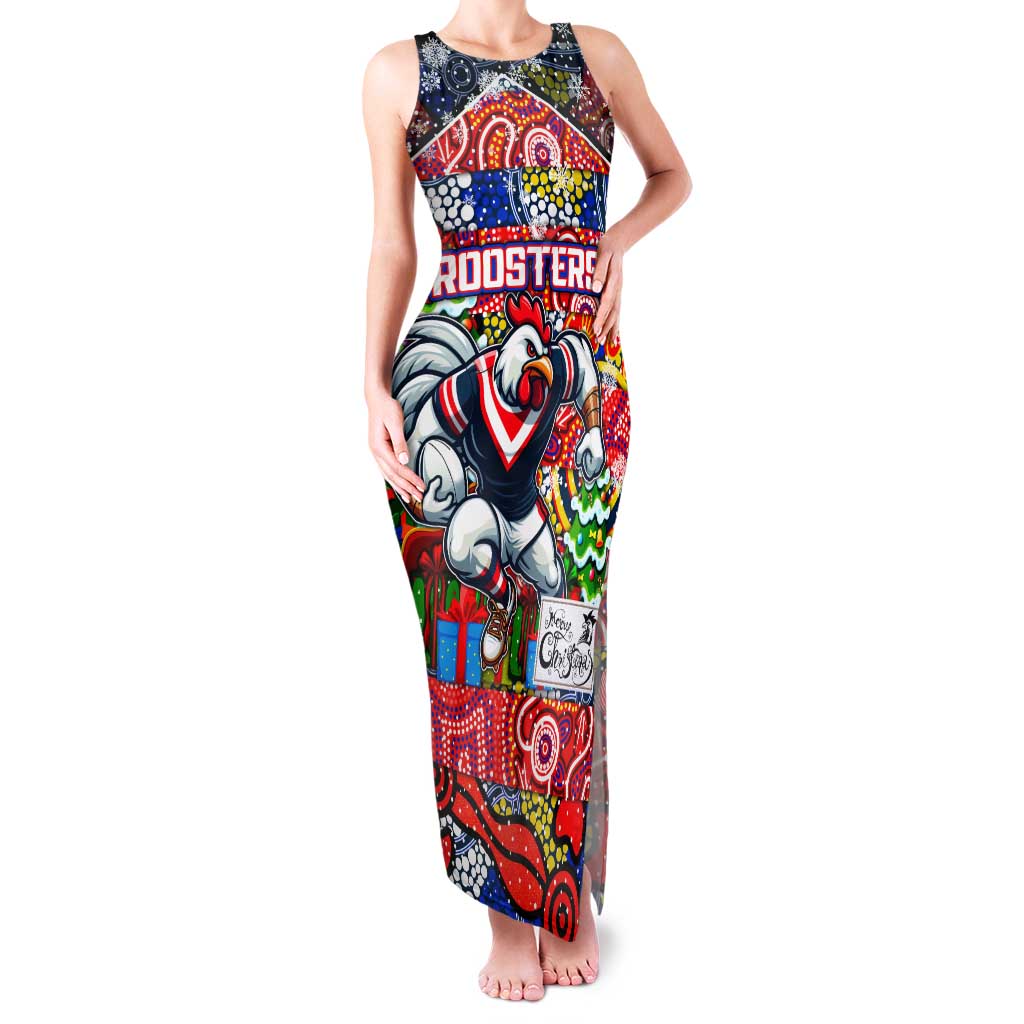 Custom Roosters Rugby Merry Christmas Family Matching Tank Maxi Dress and Hawaiian Shirt Indigenous Australian Art