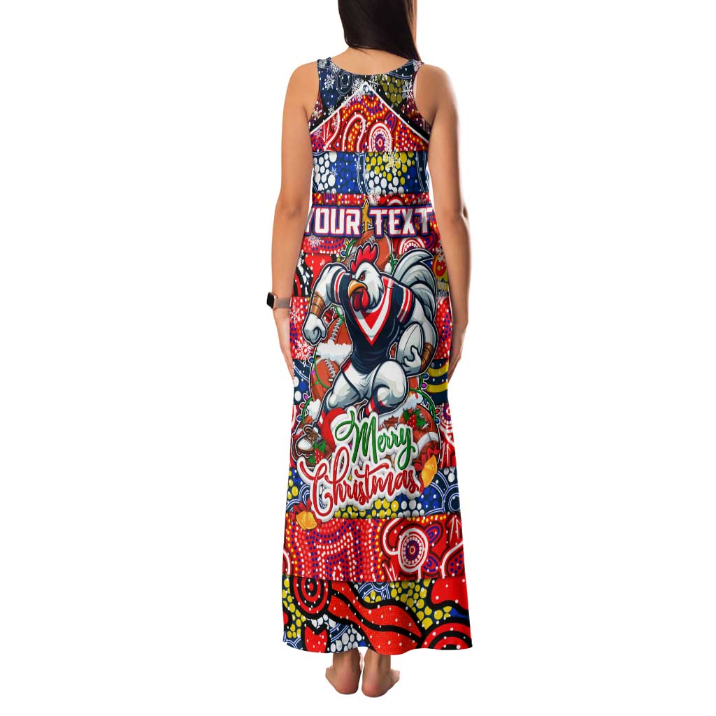 Custom Roosters Rugby Merry Christmas Family Matching Tank Maxi Dress and Hawaiian Shirt Indigenous Australian Art