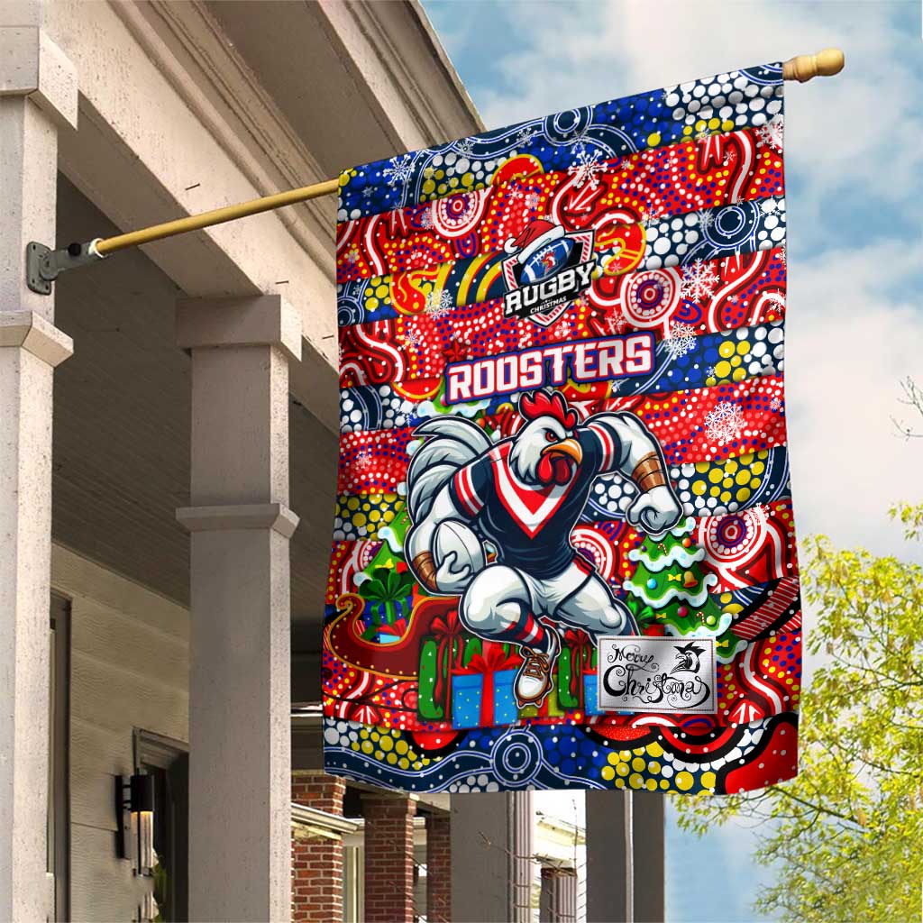 Roosters Rugby Merry Christmas Garden Flag Indigenous Australian Art - Vibe Hoodie Shop