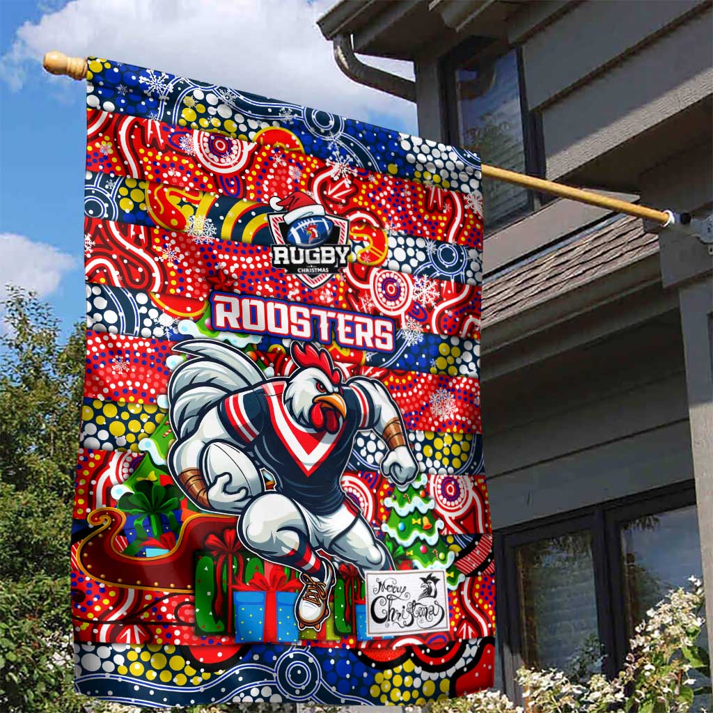 Roosters Rugby Merry Christmas Garden Flag Indigenous Australian Art - Vibe Hoodie Shop