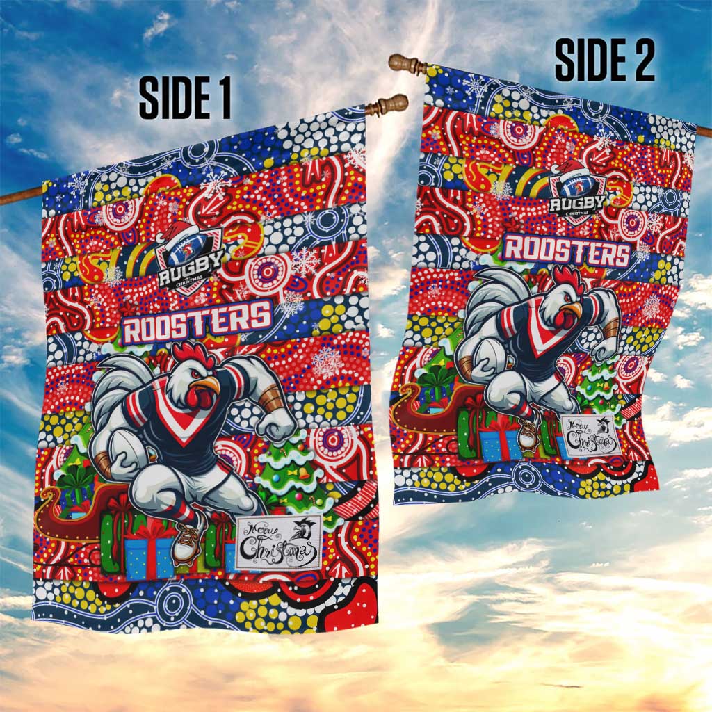 Roosters Rugby Merry Christmas Garden Flag Indigenous Australian Art - Vibe Hoodie Shop