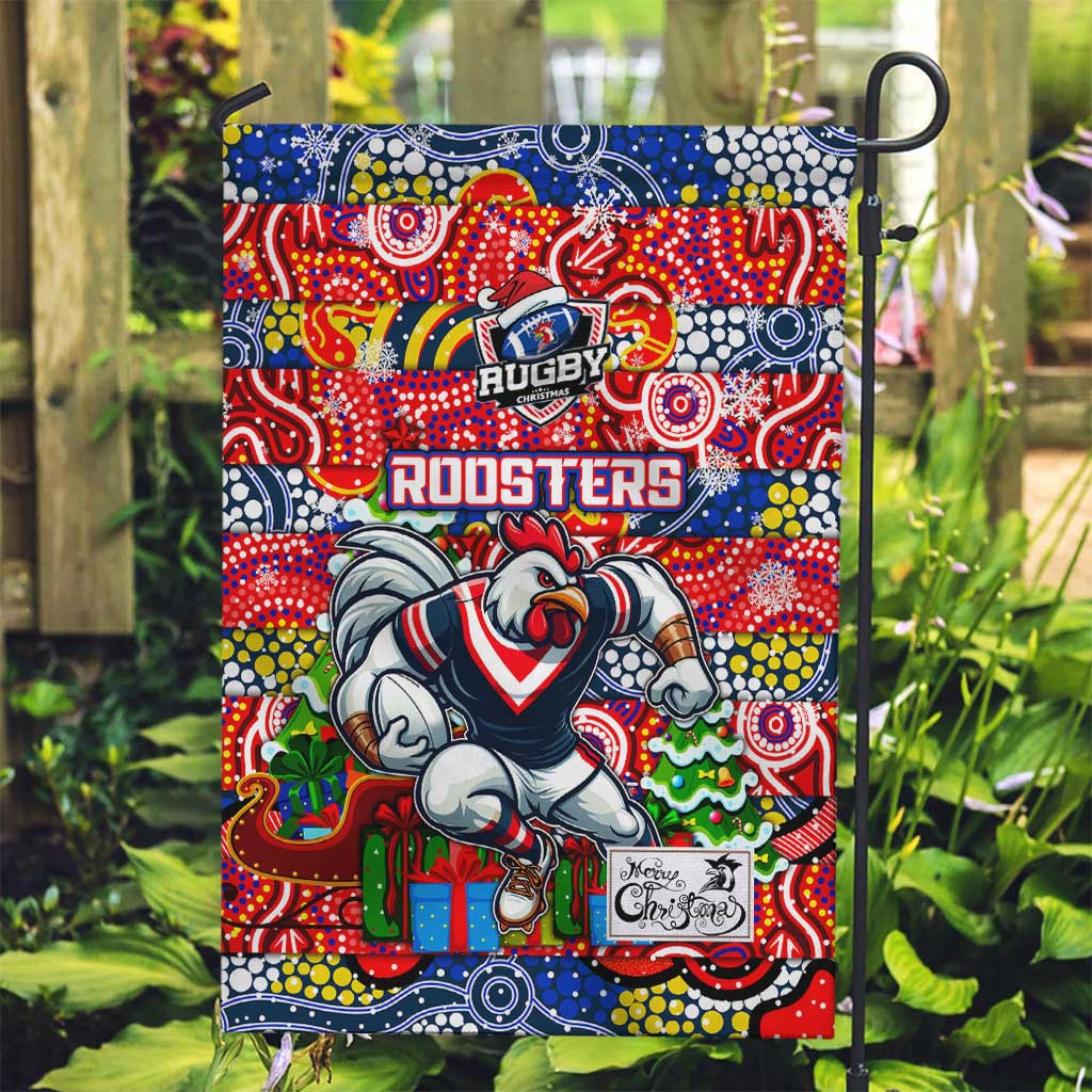 Roosters Rugby Merry Christmas Garden Flag Indigenous Australian Art - Vibe Hoodie Shop