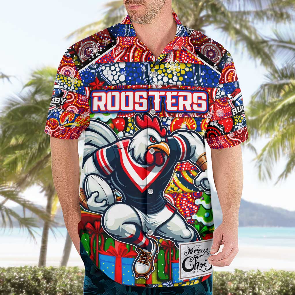 Custom Roosters Rugby Merry Christmas Hawaiian Shirt Indigenous Australian Art - Vibe Hoodie Shop