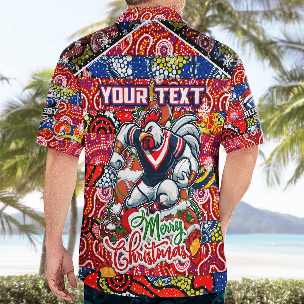 Custom Roosters Rugby Merry Christmas Hawaiian Shirt Indigenous Australian Art - Vibe Hoodie Shop