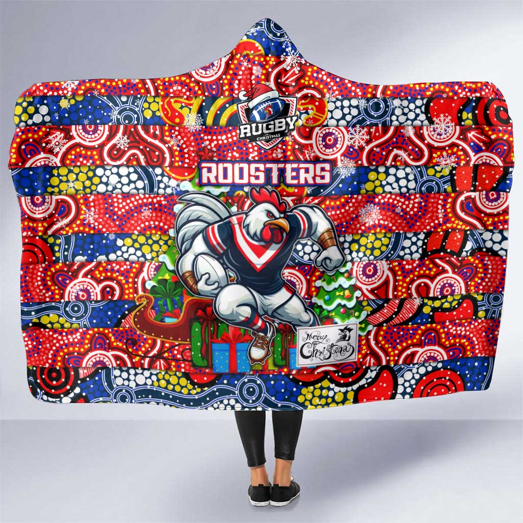 Roosters Rugby Merry Christmas Hooded Blanket Indigenous Australian Art