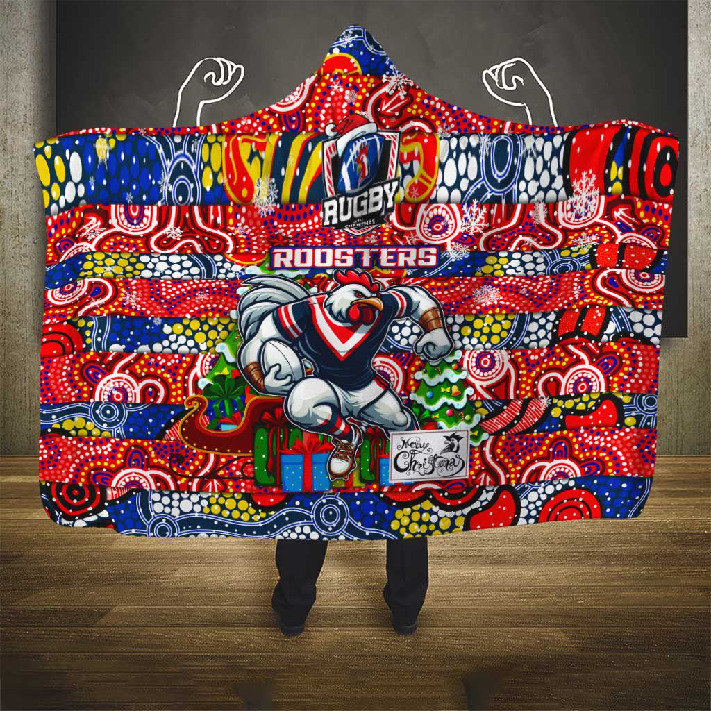 Roosters Rugby Merry Christmas Hooded Blanket Indigenous Australian Art