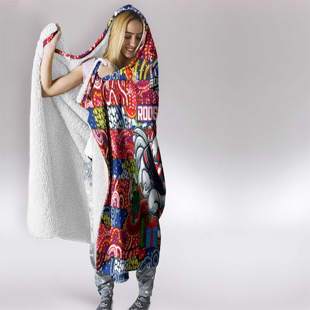 Roosters Rugby Merry Christmas Hooded Blanket Indigenous Australian Art