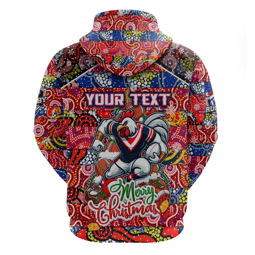 Custom Roosters Rugby Merry Christmas Hoodie Indigenous Australian Art - Vibe Hoodie Shop
