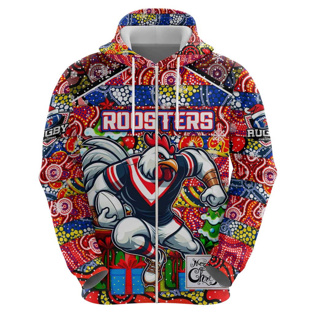 Custom Roosters Rugby Merry Christmas Hoodie Indigenous Australian Art - Vibe Hoodie Shop