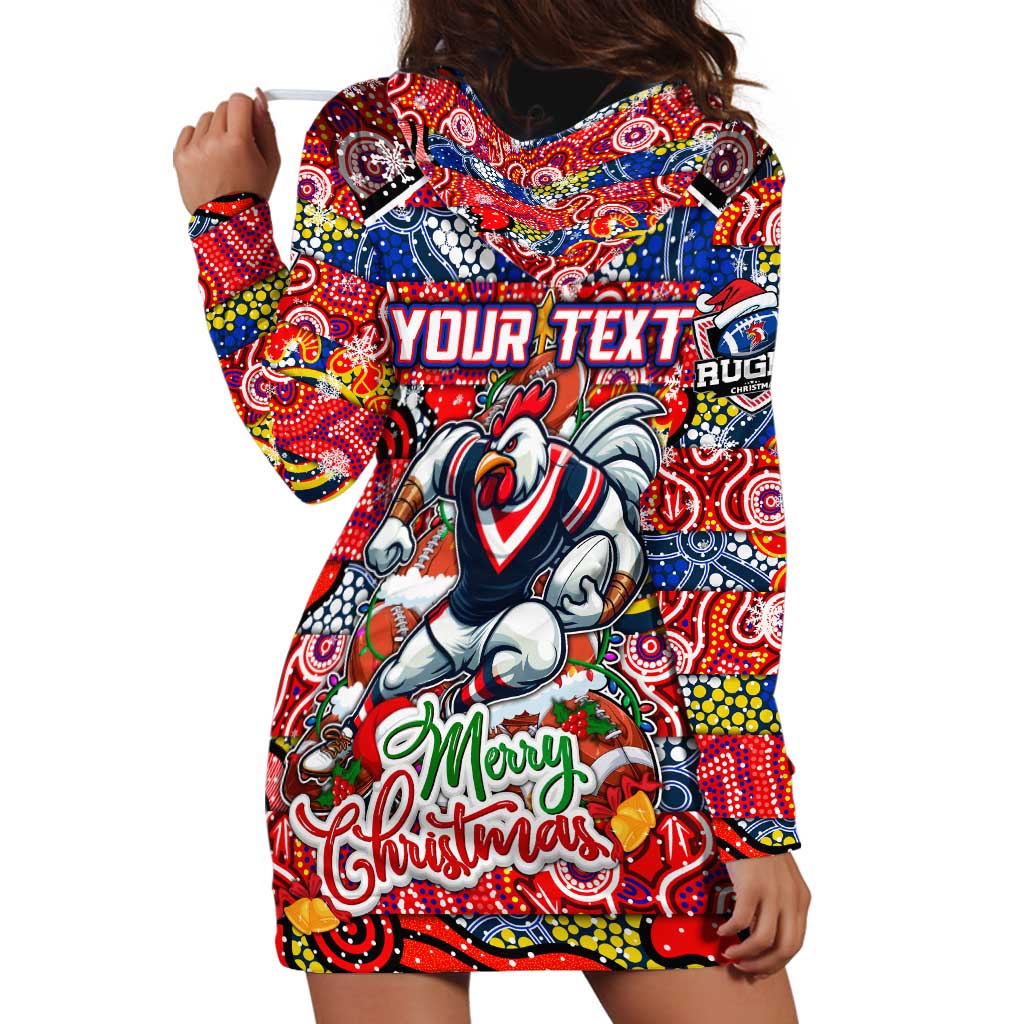 Custom Roosters Rugby Merry Christmas Hoodie Dress Indigenous Australian Art - Vibe Hoodie Shop