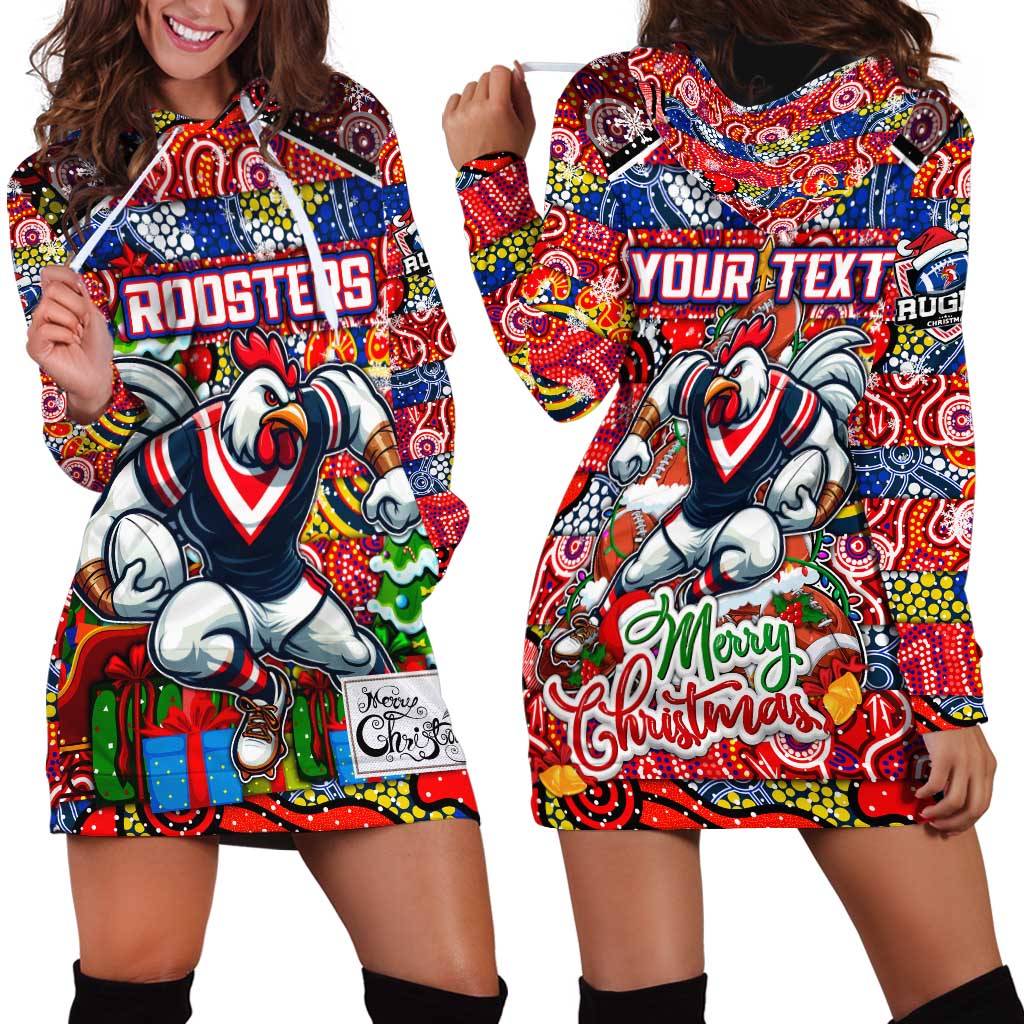 Custom Roosters Rugby Merry Christmas Hoodie Dress Indigenous Australian Art - Vibe Hoodie Shop