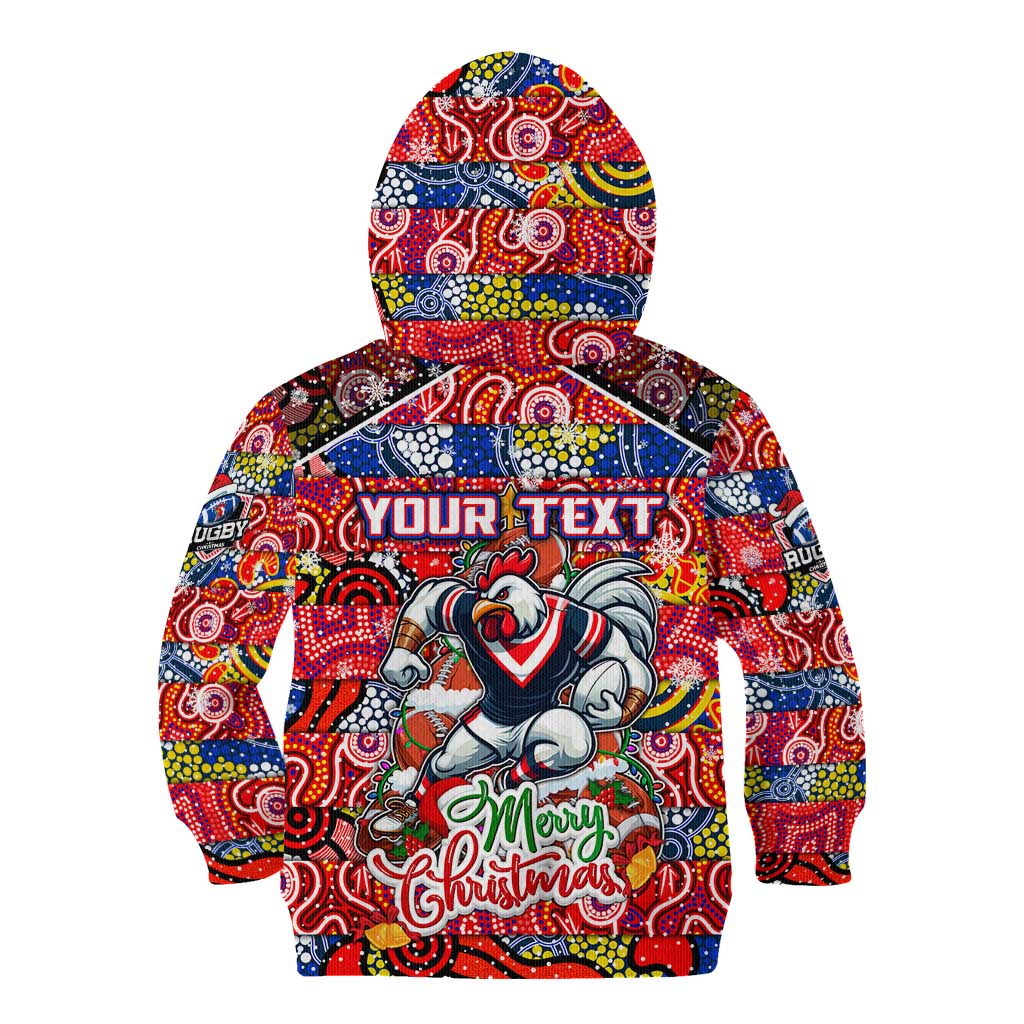 Custom Roosters Rugby Merry Christmas Kid Hoodie Indigenous Australian Art - Vibe Hoodie Shop