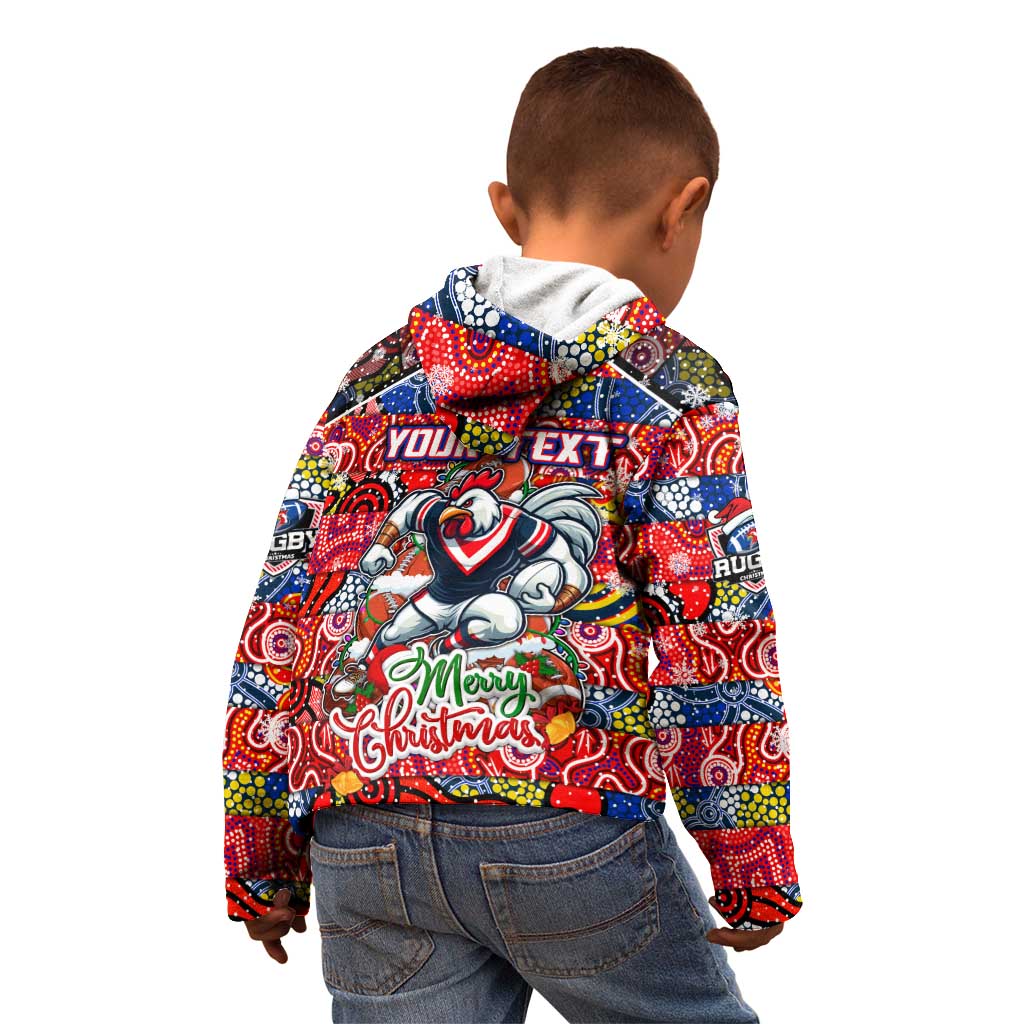 Custom Roosters Rugby Merry Christmas Kid Hoodie Indigenous Australian Art - Vibe Hoodie Shop