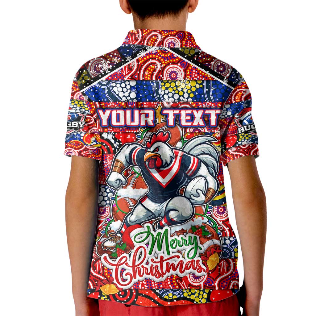Custom Roosters Rugby Merry Christmas Kid Polo Shirt Indigenous Australian Art - Vibe Hoodie Shop
