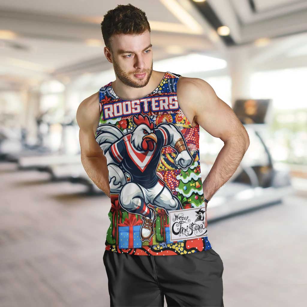 Custom Roosters Rugby Merry Christmas Men Tank Top Indigenous Australian Art - Vibe Hoodie Shop