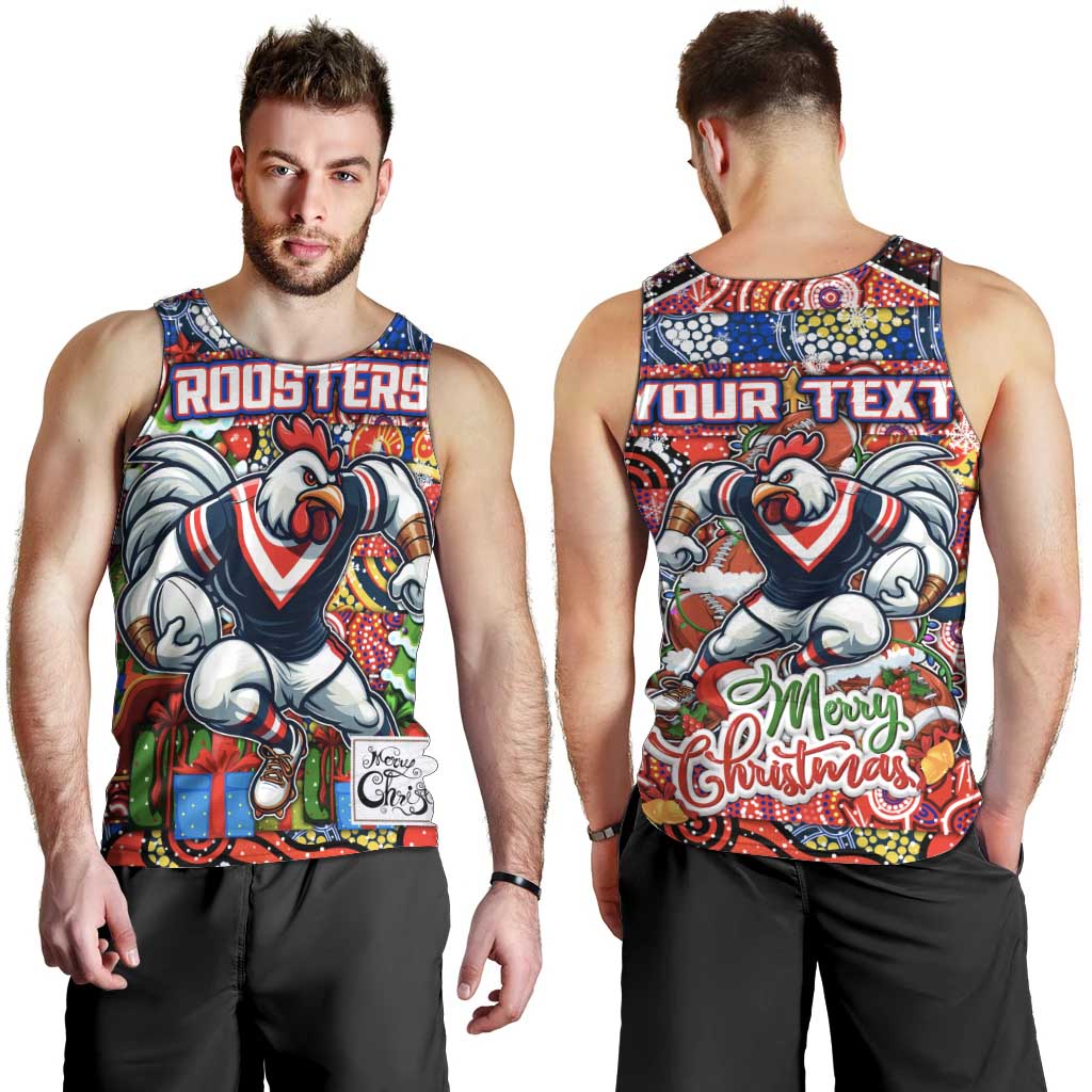 Custom Roosters Rugby Merry Christmas Men Tank Top Indigenous Australian Art - Vibe Hoodie Shop