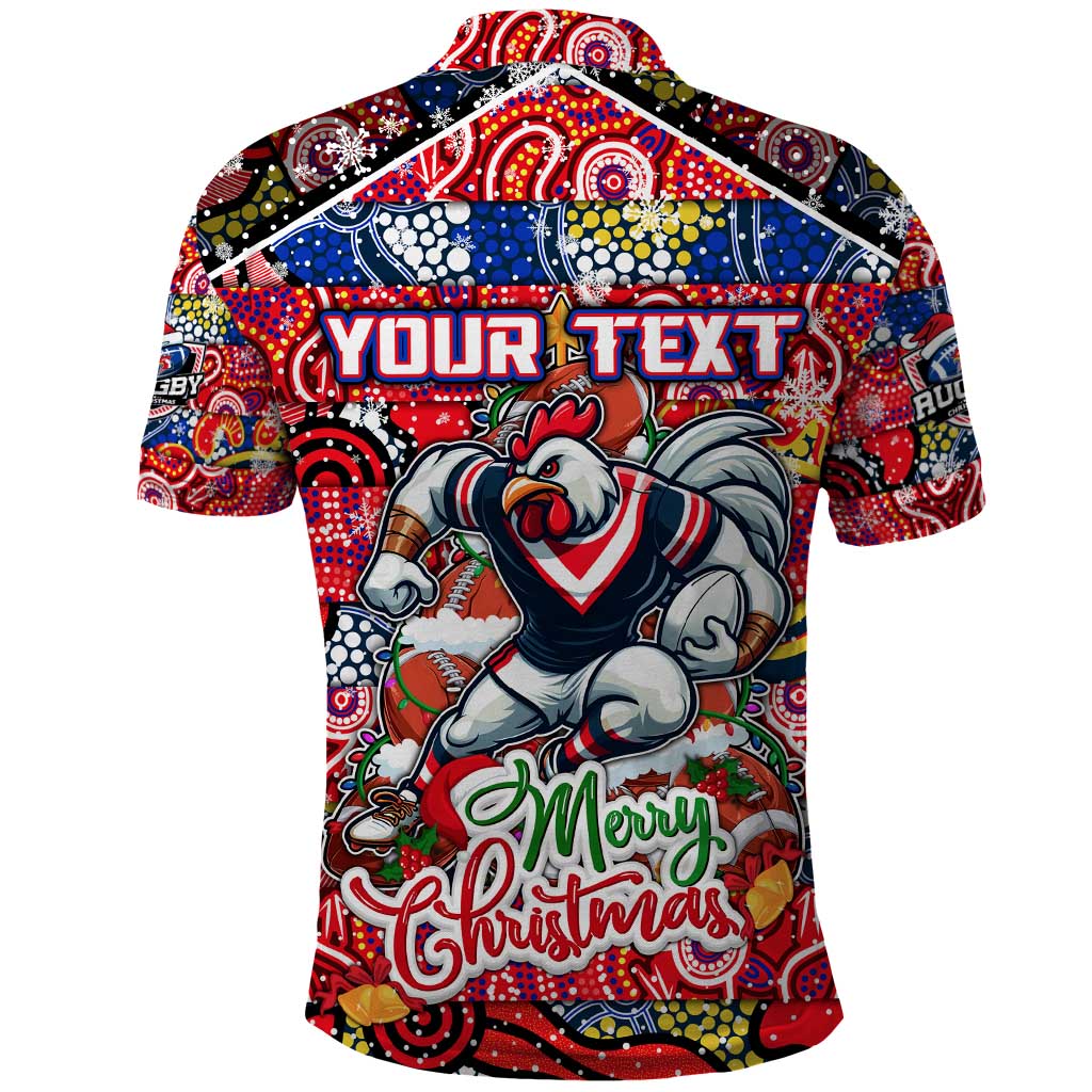 Custom Roosters Rugby Merry Christmas Polo Shirt Indigenous Australian Art - Vibe Hoodie Shop