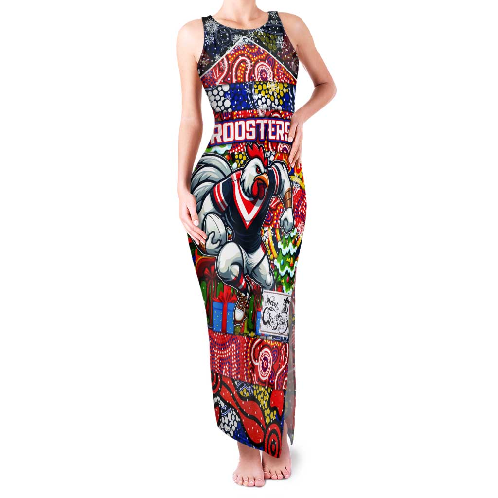 Custom Roosters Rugby Merry Christmas Tank Maxi Dress Indigenous Australian Art