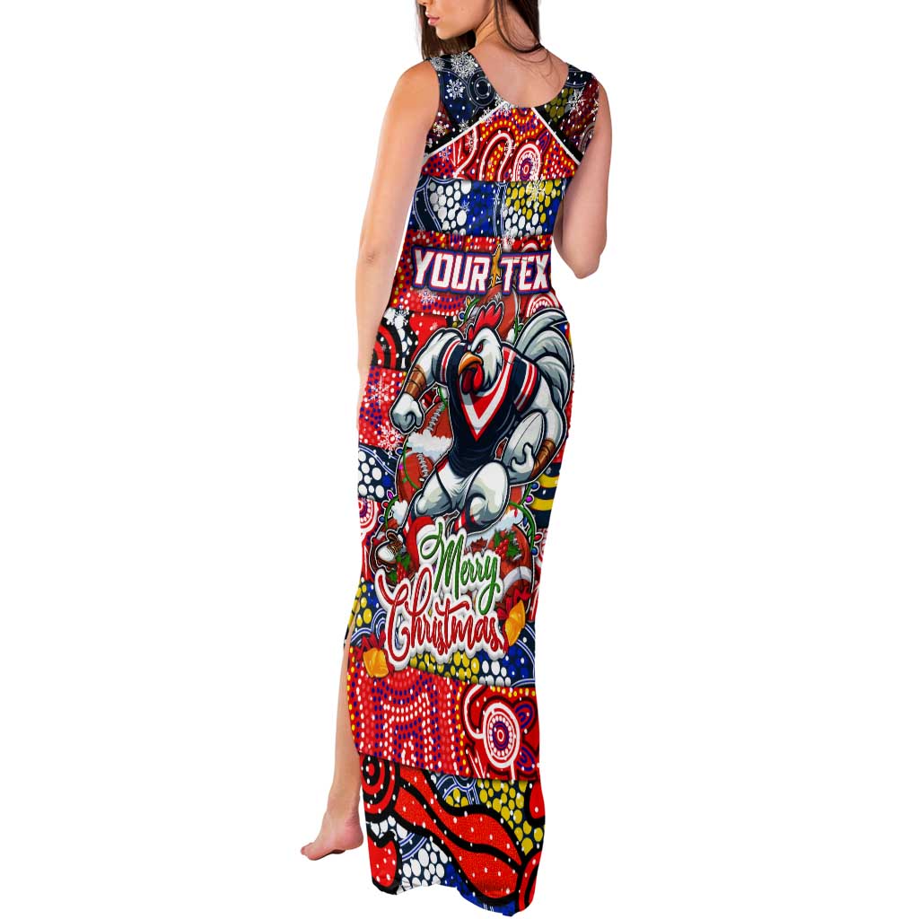 Custom Roosters Rugby Merry Christmas Tank Maxi Dress Indigenous Australian Art