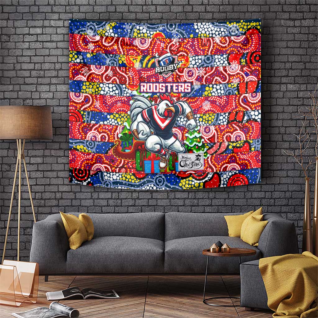 Roosters Rugby Merry Christmas Tapestry Indigenous Australian Art - Vibe Hoodie Shop