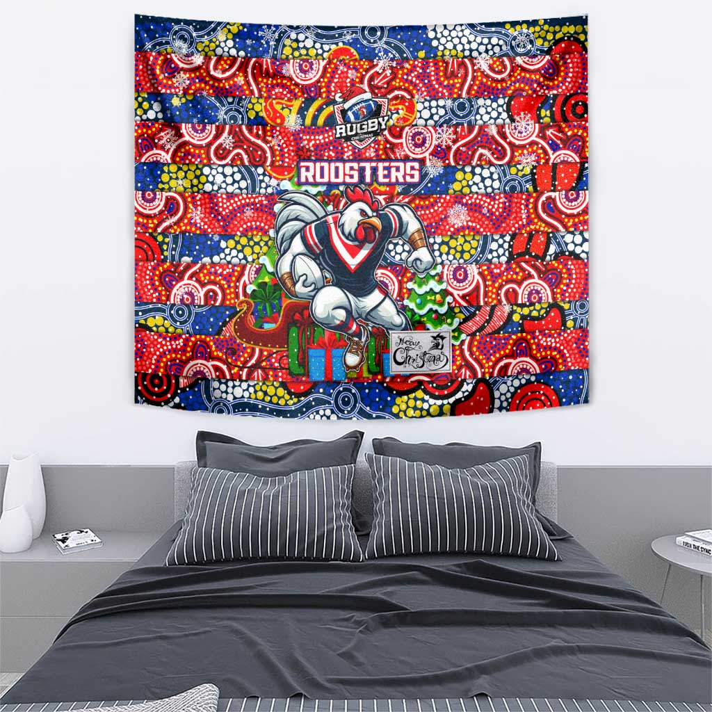 Roosters Rugby Merry Christmas Tapestry Indigenous Australian Art - Vibe Hoodie Shop