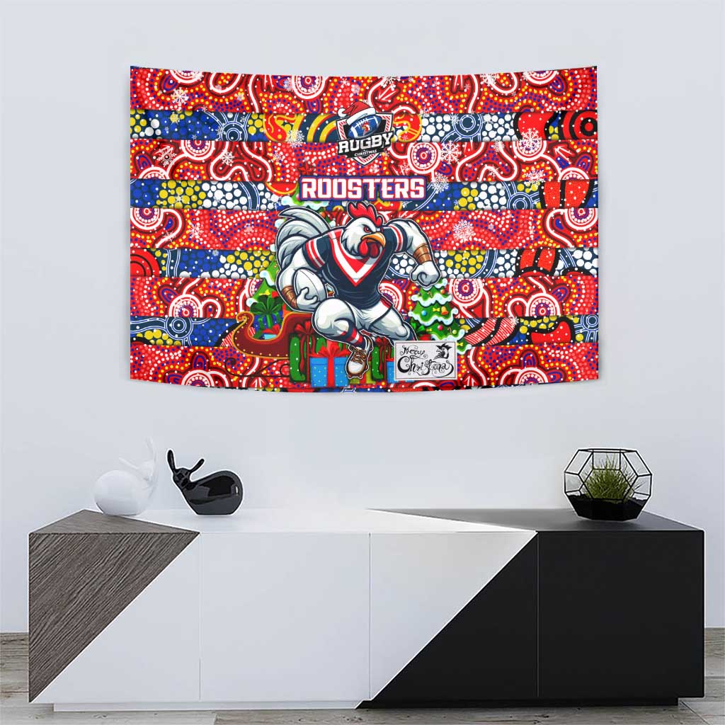 Roosters Rugby Merry Christmas Tapestry Indigenous Australian Art - Vibe Hoodie Shop