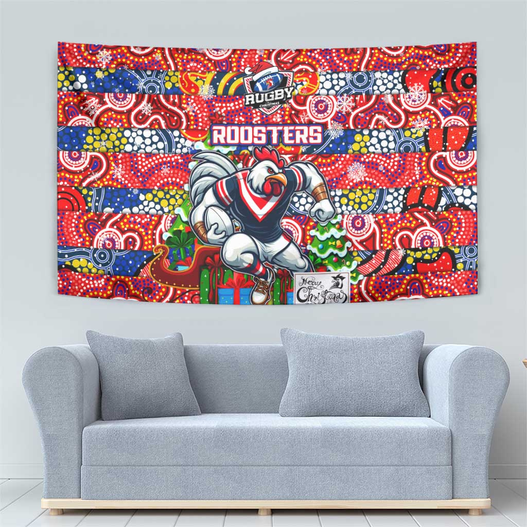 Roosters Rugby Merry Christmas Tapestry Indigenous Australian Art - Vibe Hoodie Shop