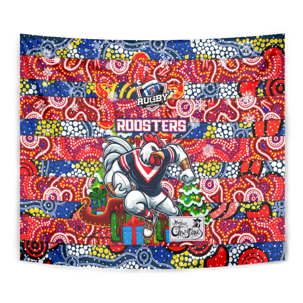 Roosters Rugby Merry Christmas Tapestry Indigenous Australian Art - Vibe Hoodie Shop