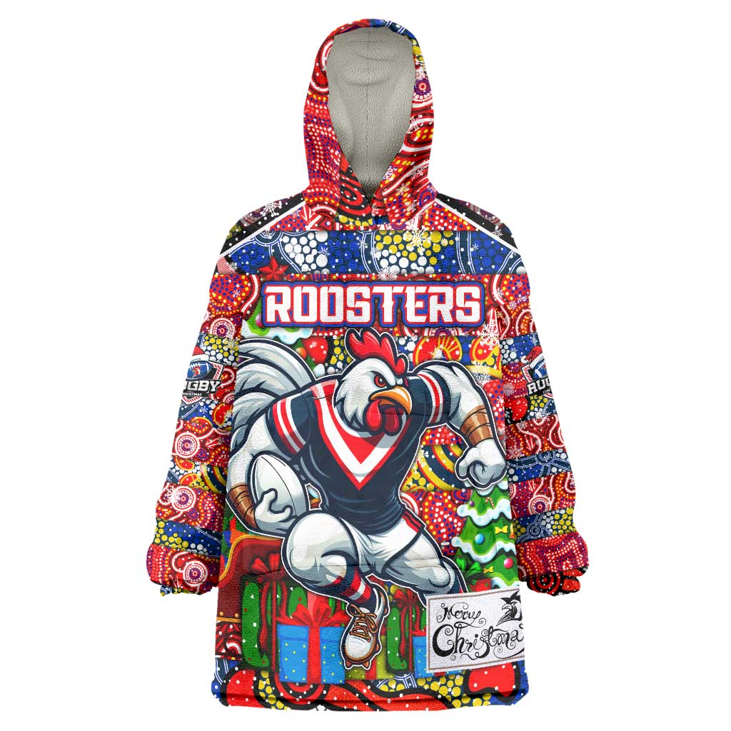 Custom Roosters Rugby Merry Christmas Wearable Blanket Hoodie Indigenous Australian Art - Vibe Hoodie Shop